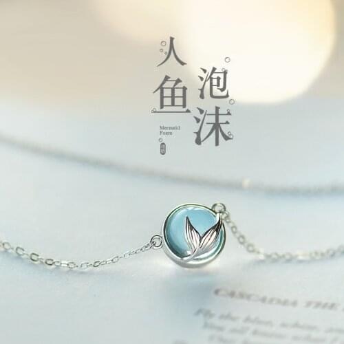 S925 Sterling Silver Necklace For Women Mermaid Foam Crystal Chain Pendant Girls Wedding Accessories Fashion Jewelry Gift INEFFA