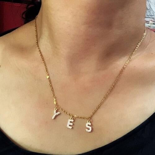 3 Letters Custom Made Charm Pendants Necklace Shinning Micro Pave Zircon 26 Initial Alphabet Name Necklace Stainless Steel Chain