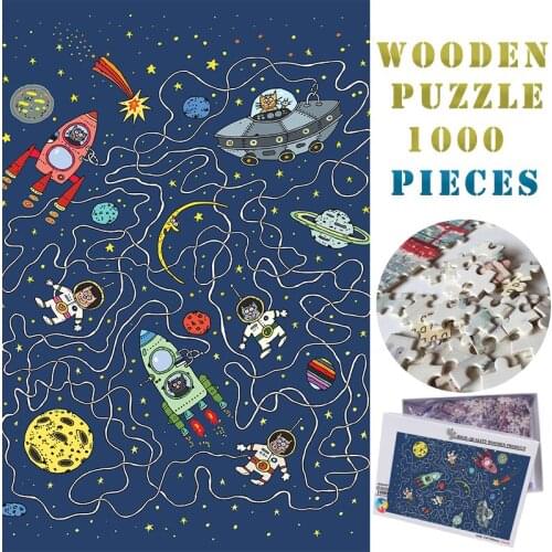 MOMEMO Cat Astronaut 1000 Pieces Puzzles Fun Cartoon Painting Wooden 1000 Pieces Jigsaw Puzzle Adults 1000 Pieces Puzzle Toys