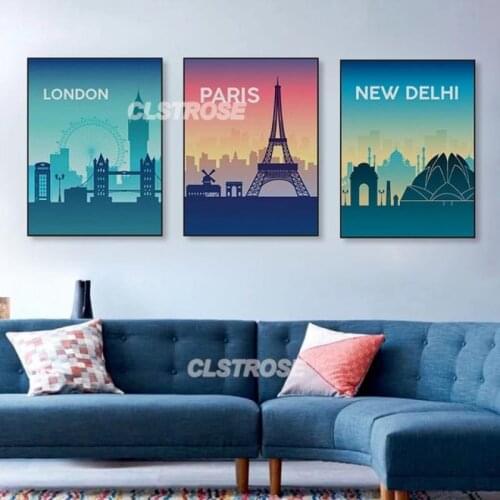 Landscape Canvas Painting Letter Poster City Famous Landscape and City Names Vintage Tourist City Prints Cuadros Wall Home Decor