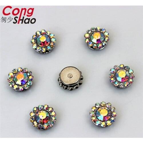 Cong Shao 50PCS 9.5mm Stainless steel support Sun flower Rhinestone stones and crystals DIY Decoration Garment Accessories CS178
