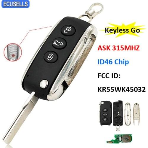 3+1/4 Button Keyless Go Smart Remote Key ASK 315Mhz ID46 Chip for Bentley Continental GT GTC Flying Spur FCC ID: KR55WK45032