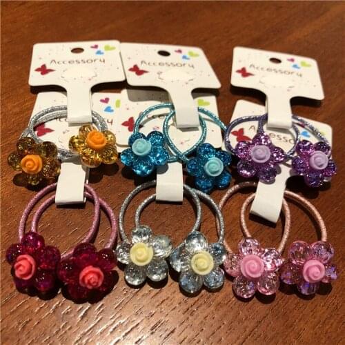 2Pcs/Set Shining Girl Hair Accessories Floral Hair Rope Resin Elastic Rubber Ornament Woman Ponytail Baby Scrunchies For Gift