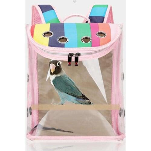 Bird Carrier Backpack Transparent Window With Pine Wood Perch And Food Cup Multi-purpose