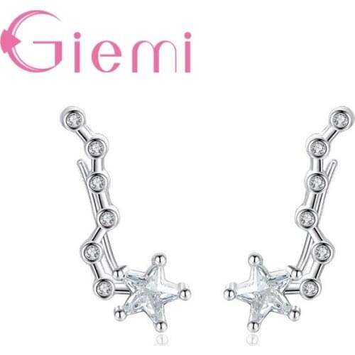 Special Design Pretty Star Shape 925 Sterling Silver Clip Earrings Jewelry Crystal For Women Female Clear Cubic Zirconia