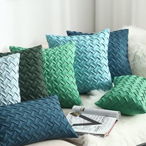 Blue Cushion Cover Soft Faux Suede Home Decorative Navy Pillow Cover Woven Pattern Green 45x45cm/30x50cm