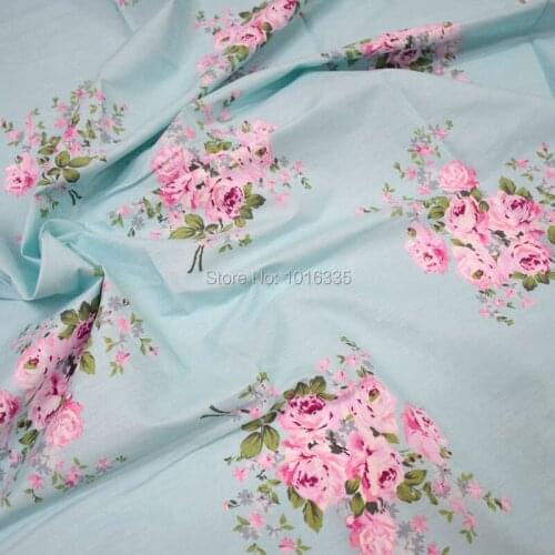 Hot Blue Big Rose Printed 100% Cotton Fabric Meter for bed linen or clothing
