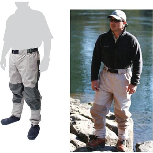 Outdoor half length elastic waist wader pants thick breathable fabric waterproof men women fishing sock jumpsuit trousers
