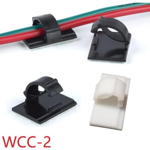 10pcs WCC-2 Cable Clamp Self Adhesive Wire Clip Tie Fixer Mounting Desk Line Holder Organizer Management Fastener White Black