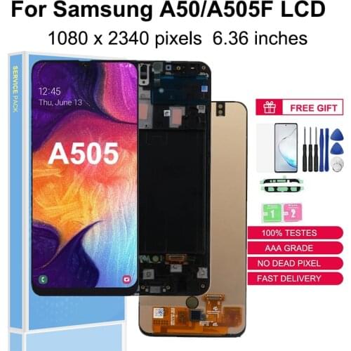 Super AMOLED LCDs For Samsung Galaxy A50 2019 A505FN/A505F/A505W LCD Display Touch Screen Digitizer Replacement Parts With Frame
