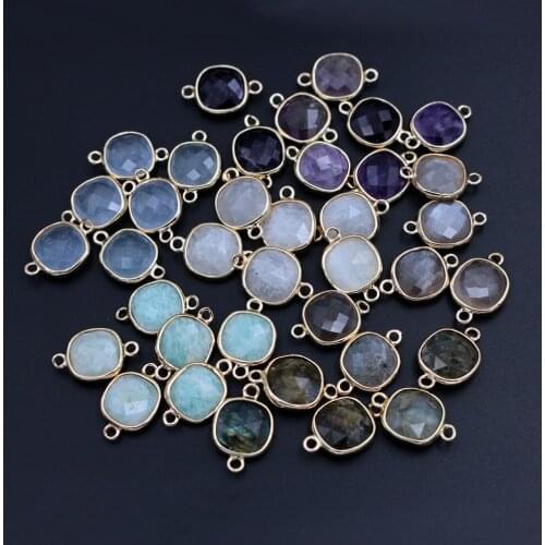 10pcs Trendy Square Faceted Natural Stone Double Hole Connectors Amethyst Amazonite Stone Charms for DIY Women Earrings Making