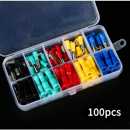 100pcs/set 5 colors 16~14AWG Male Female Bullet Connector Crimp Terminals Wiring