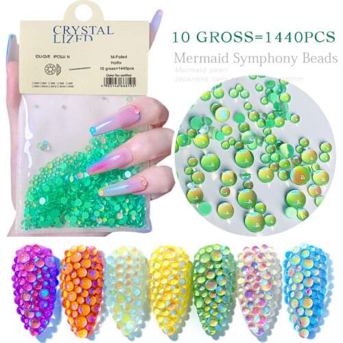 1440pcs Shiny Aurora Crystal 3D Nail Art Decorations Half Round Glass Beads Jewelry Ornament Manicure Design Accessories