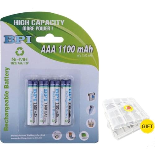 4Pcs 100% Genuine Authentic Card Installed BPI 1.2V AAA 1100mAh NiMH Low-Self Rechargeable Battery Bateria + 1Pcs Battery Case