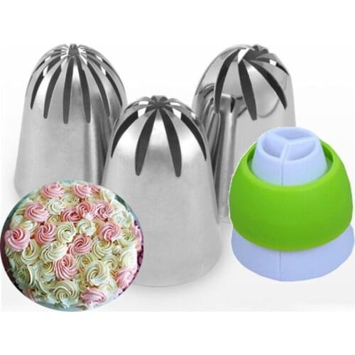 4Pcs Large Cream Cake Russian Nozzles Stainless Steel Icing Piping Tips Set Coupler Cupcake Cake Dessert Decorating Baking Tools