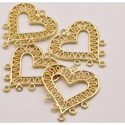 5Pcs/Lot 29mm*26mm Brass Gold-Plated Hollow Heart Shape Pendant Charms For Jewelry Making Bulk Items Wholesale Lots JA0395