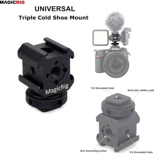 MAGICRIG Triple Cold Shoe Mount Adapter Camera Shoe Bracket for Flash Lights, Microphones, LED Video Lights, Monitor, Magic Arm