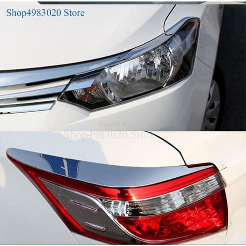 Car Front and rear lamp eyebrows Molding frame stick ABS Chrome trim 2pcs For Toyota Vios/Yaris sedan 2014 2015 2016