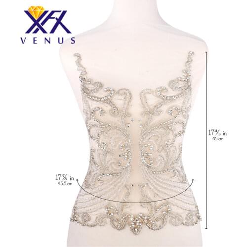 XFX VENUS Sparkly 1 PC handmade beads patches rhinestones applique crystal mesh elegant shiny bodice decorative diamante strass