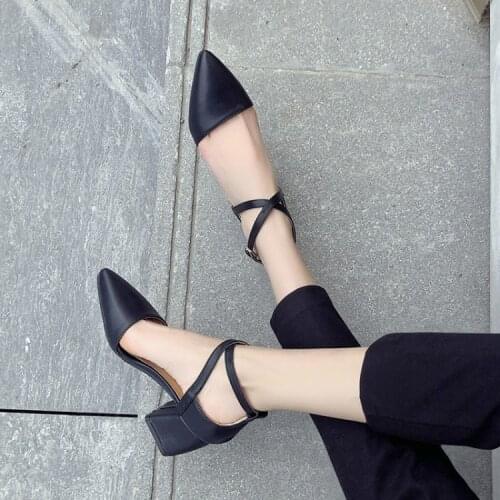 Summer new European station tide fashion pointed cross strap sandals thick heel high heel fashion casual womens shoes