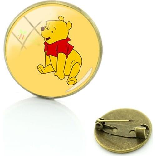 Disney Personality Pooh Brooch Cabochon Animated Character Art Picture Jewelry Badge Glass Pin Funny Dome Brooch