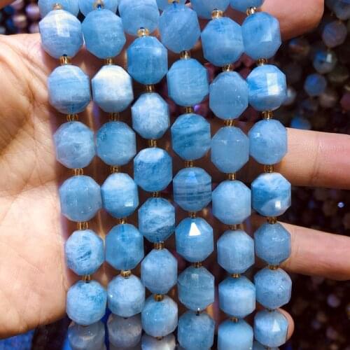 Wholesale Natural Blue Aquamarin e Beads,Hand Cutting Beads 10mm Faceted Gem Stone Loose Beads for jewelry,1string 15.5"