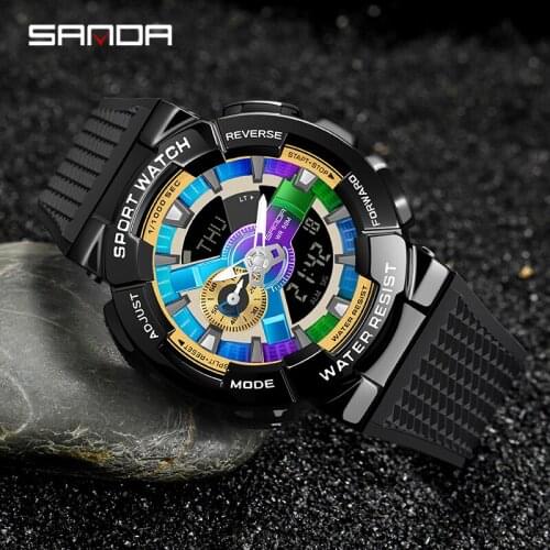 SANDA Original Sports Mens Watches Raise Hand Light Military Quartz Watch Men Waterproof S Shock Male Clock relogio masculino
