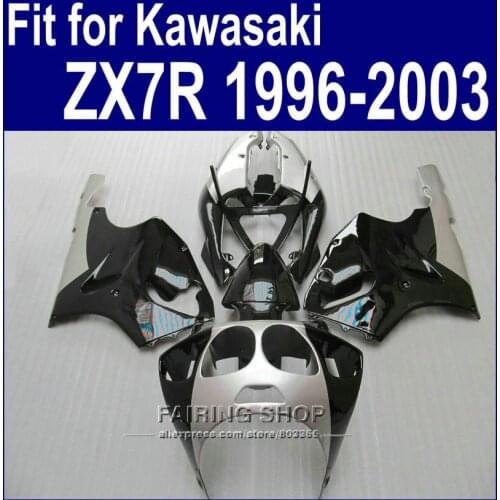 Black&Silver Fairings Fit for Kawasaki ninja ZX7R 1996 1999 1998 2002 2003 ( decal free ) 96-03 Fairing kit SZ48