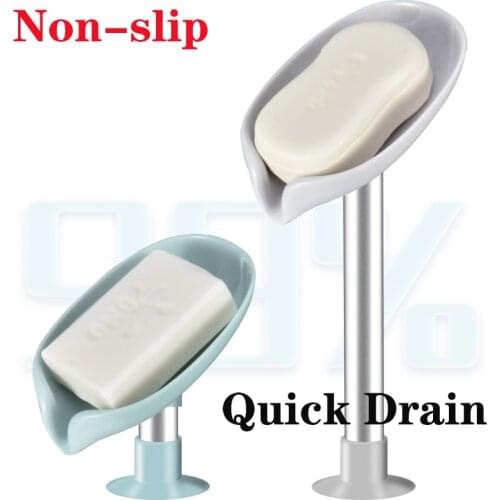 Soap Dish Holder Leaf Shape Bathroom Non-slip Soap Holder Wall Rack Storage Rack Soap Container Quick Drain Standing Suction Cup