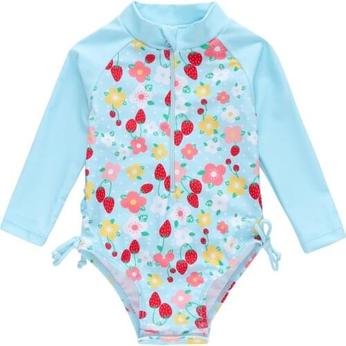 Honeyzone Summer Baby Swimwear Full Sleeve Baby Beachwear Blue Flora Print Bimba Y Lola Bag Costumi Da Bagno Bambina 0-24M