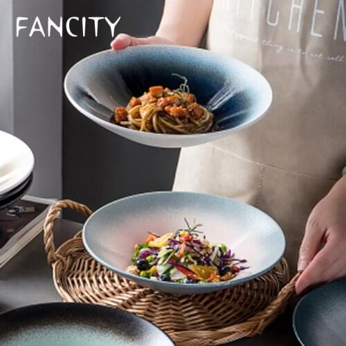 FANCITY Ceramic Japanese Ramen Bowl Single Creative Household Personalized Tableware Bowl Soup Bowl Large Fruit Salad Bowl