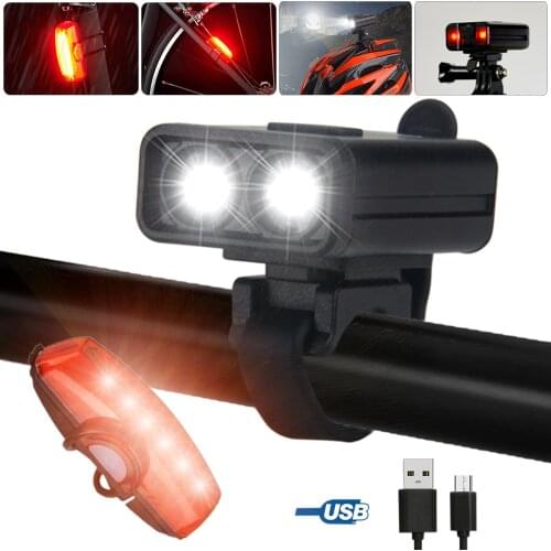 2 In 1 Bike Helmet Bracket Front Light USB Rechargeable Cycling Lamp with Taillight Function for Safety Night Riding