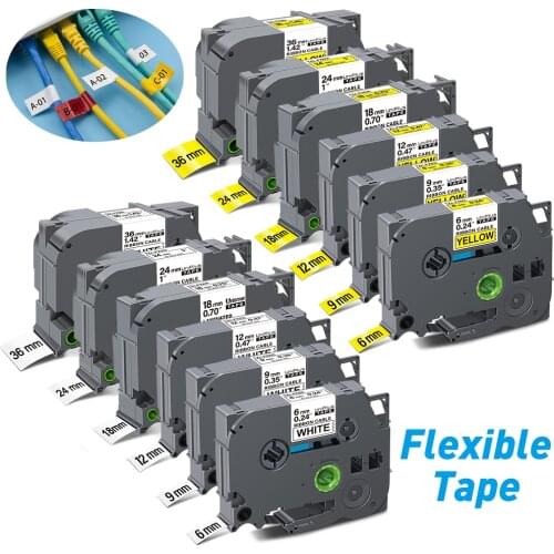 UniPlus FX231 TZe-FX231 Flexible Ribbon Cable tze Tape 12mm 9mm Compatible Brother P Touch Label Printer for Brother Label Tape