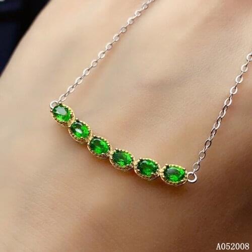KJJEAXCMY fine jewelry 925 Silver inlaid Natural diopside Gemstone trendy necklace ladies pendant support check