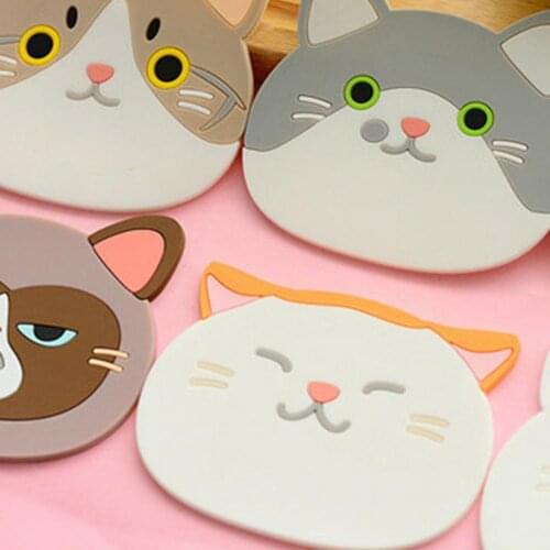Table Mat Cartoon Cat Shaped Heat-Resistant Silicone Abrasive Resistant Cup Holder Kitchen Accessories Silicone cat coaster