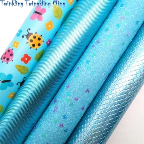 Twinkling Twinkling Blue Butterfly Glitter Leather Vinyl Mermaid Embossed Synthetic Vinyl Ladybug Printed Leather 21X29CM KM547