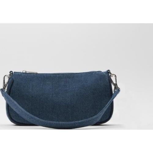 Fashion design denim shoulder bag Solid Color women baguette bag 2020 new High quality designer Handbag and purse Phone Pocket