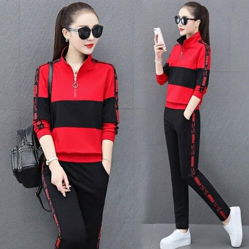 Fashion Yellow Red Two Piece Sets Spring New Plus Size Loose Stand-up Collar Letter Printed 2Piece Set Womens Clothing