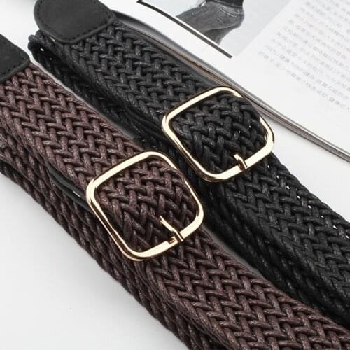 Fashion Elastic Stretch Waist Belt Black Wax Rope Stretch Braided Elastic Woven Belt Wide Hot Metal Stretch Belt for Unisex 2021