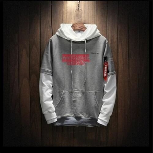 Cool Sweatshirt Men Stranger Things Hip Hop Patchwork Long Sleeve Pullover Contrast Hoodies Sweatshirt Hoodies Men High Quality