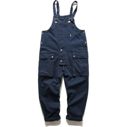 Retro multi-pocket casual pants mens jumpsuit streetwear loose piece pants belt summer suit 2020