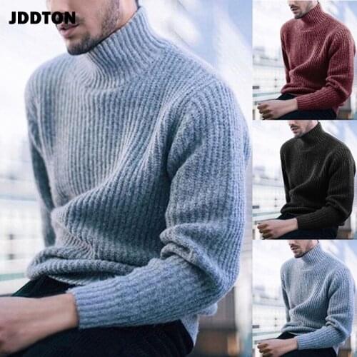 JDDTON Mens Casual Turtleneck Sweater Knitted Clothes Fashion Long Sleeve Sweaters Hip Hop Male Loose Pullover Streetwear JE346