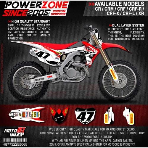 PowerZone Custom Team Graphics Backgrounds Decals 3M Stickers Kit For HONDA CRF250R 2010-2013 CRF450R 2009-2012 068