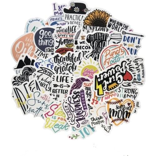 50pcs/Lot Creative English Word Stickers Inspirational Text Vintage Adhesive Label Car Luggage Stickers Skateboard Decals