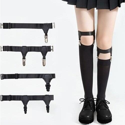 Non-Slip Garters Sexy Leg Loops Long Tube Womens Socks Anime Cosplay Dark Punk College Style Agent Calf Clip CostumeAccessories
