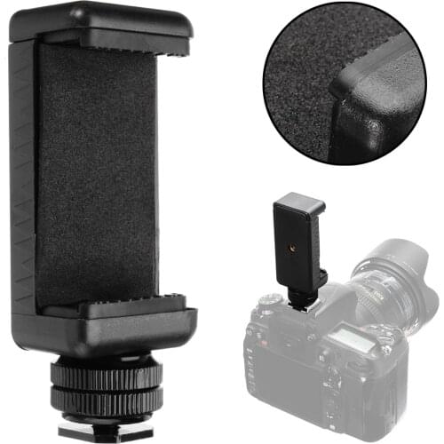 New 1/4" Phone Clip Holder+ Hot Shoe Phone Holder Mount For DSLR Camera With 1/4"-20 Thread 58 To 88mm Cell Phone Black