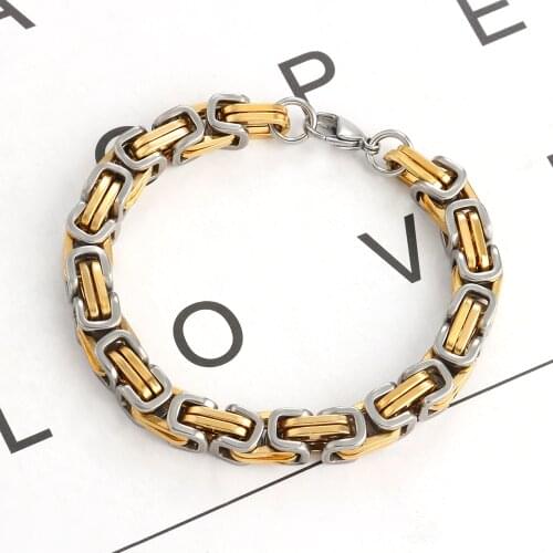 Mens Punk Byzantine Chain Bracelet 316L Stainless Steel Fashion Emperor Chain Gift For Men Women