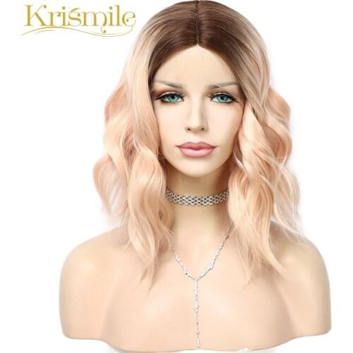 Ombre Pink Synthetic Lace Wigs Short Wave T Middle Part Wig Party Daily for Women Make Up Celebrity Heat Resistant 14inches