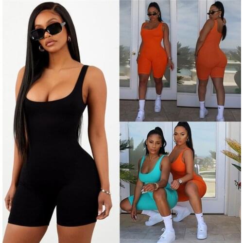 Sexy Solid Women Playsuits Sleeveless Romper Jumpsuit Bodycon Slim Fit Sports Short Pants Clubwear Backless Biker Shorts