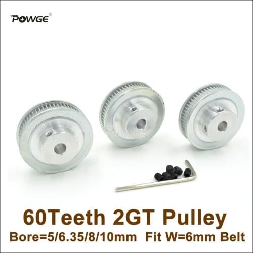 POWGE 2pcs 60 Teeth 2GT Timing Pulley Bore 5/6.35/8/10mm Fit Width 6mm GT2 Timing Belt 3D Printer Parts 60T 60Teeth GT2 Pulley